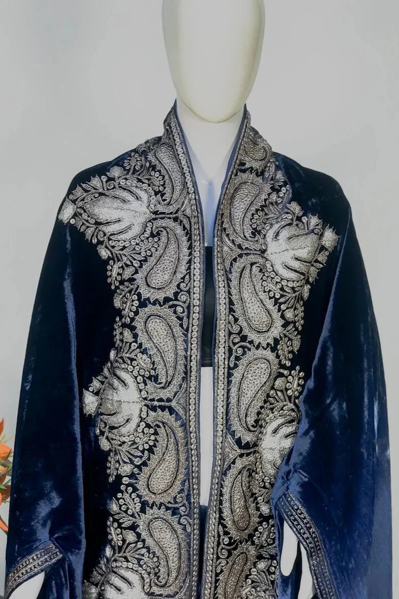 Antique Ambi Embroidered Ombre Blue Gloss Velvet Cape