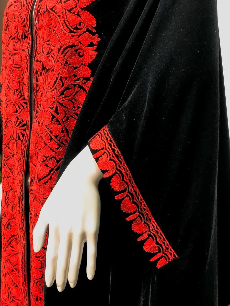 Black Velvet Cape with Red Thread Work
