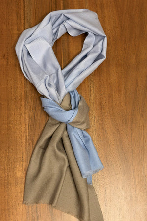 Pure Pashmina Ombre Muffler: Sky Blue & Taupe